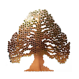 Eternal tree fundraising tree with brass curved leaf plaques by Bronwen Glazzard
