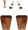 copper bird bath and containers